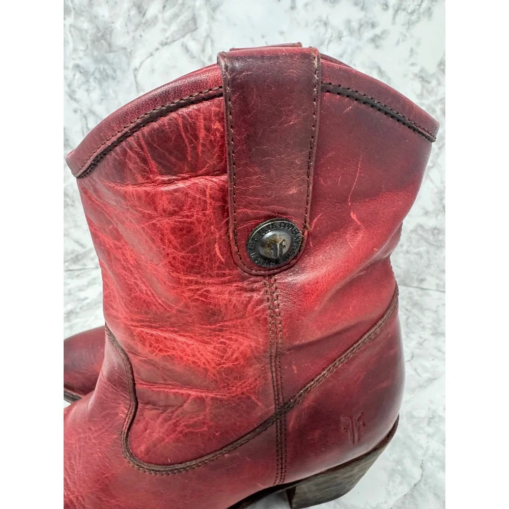 Frye Button ❤️Short‎ Red Leather Boots Boho Whimsigoth Coastal Cowgirl  festival